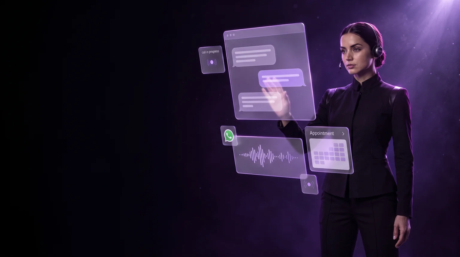 Atendente TalkFlow gerenciando atendimentos por voz, chat e WhatsApp